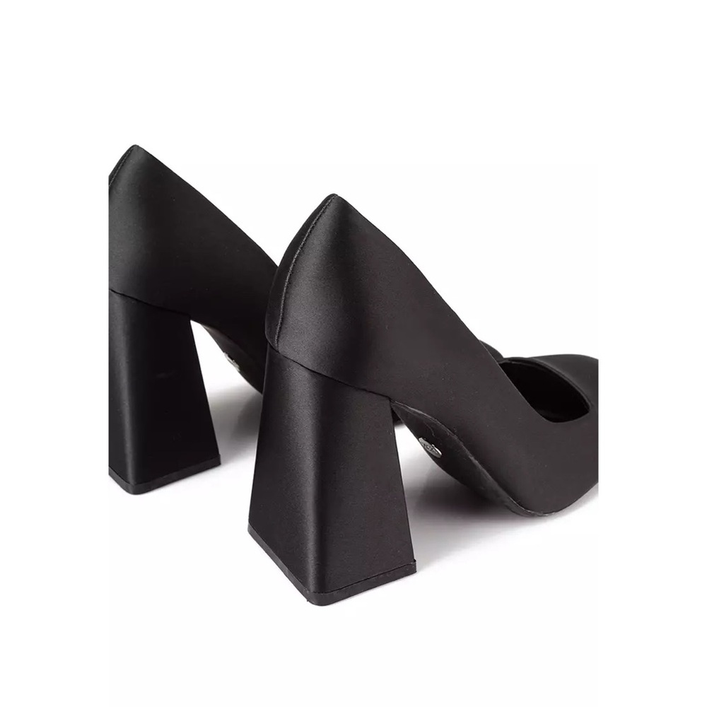 Zara Women’s Squared Toe Black Block Heel Pumps Shoes Size 39/8.5 Satin Classic - Picture 3 of 11
